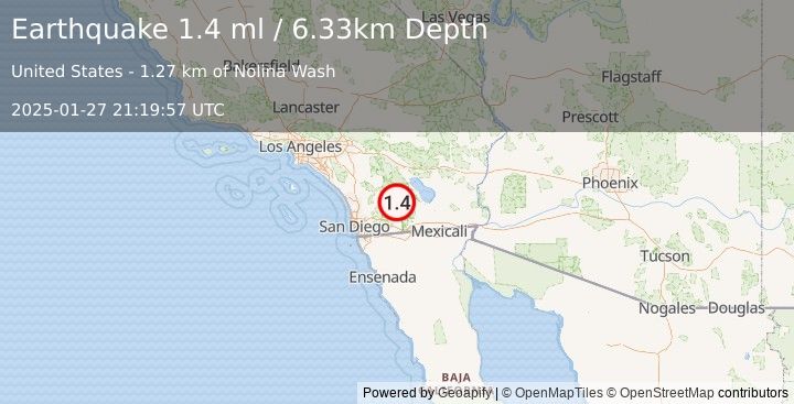 Earthquake 16 km SSE of Borrego Springs, CA (1.4 ml) (2025-01-27 21:19:57 UTC)