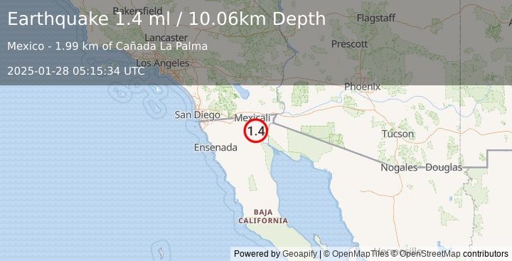 Earthquake 16 km WSW of Delta, B.C., MX (1.4 ml) (2025-01-28 05:15:34 UTC)