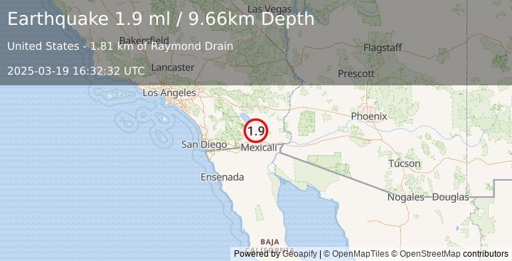 Earthquake 7 km NE of Westmorland, CA (1.9 ml) (2025-03-19 16:32:32 UTC)