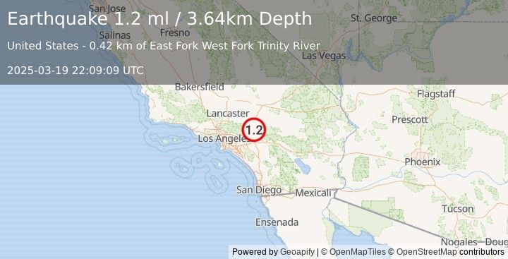 Earthquake 5 km NW of Crestline, CA (1.2 ml) (2025-03-19 22:09:09 UTC)