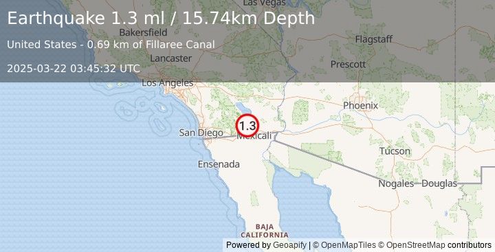 Earthquake 12 km WNW of Imperial, CA (1.3 ml) (2025-03-22 03:45:32 UTC)