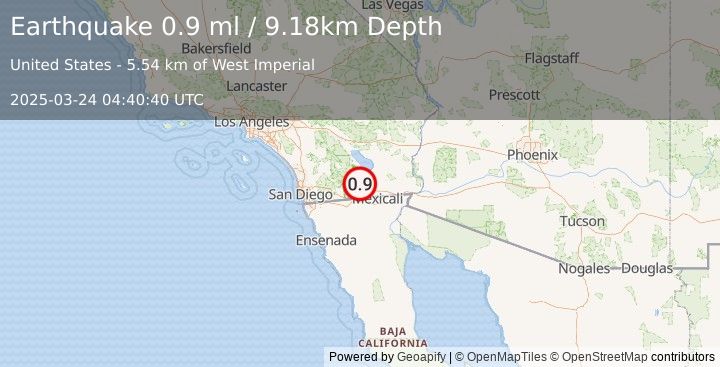 Earthquake 23 km NNE of Ocotillo, CA (0.9 ml) (2025-03-24 04:40:40 UTC)