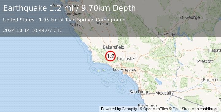 Earthquake 8 km W of Pine Mountain Club, CA (1.2 ml) (2024-10-14 10:44:07 UTC)