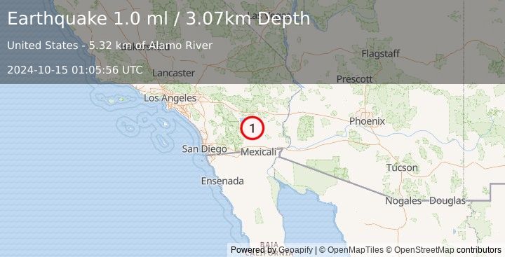 Earthquake 13 km W of Niland, CA (1.0 ml) (2024-10-15 01:05:56 UTC)