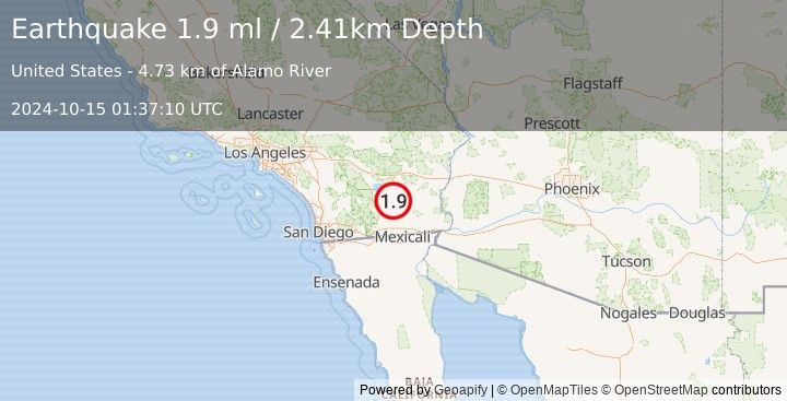 Earthquake 13 km W of Niland, CA (1.9 ml) (2024-10-15 01:37:10 UTC)