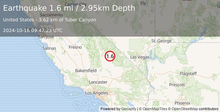 Earthquake 44 km SSW of Stovepipe Wells, CA (1.6 ml) (2024-10-16 09:47:23 UTC)