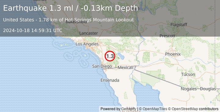 Earthquake 6 km NE of Warner Springs, CA (1.3 ml) (2024-10-18 14:59:31 UTC)