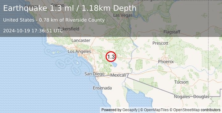 Earthquake 18 km NE of Thermal, CA (1.3 ml) (2024-10-19 17:36:51 UTC)