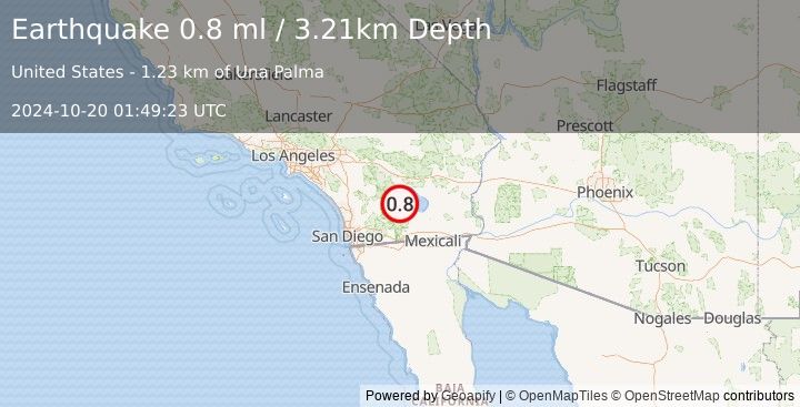 Earthquake 12 km N of Ocotillo Wells, CA (0.8 ml) (2024-10-20 01:49:23 UTC)