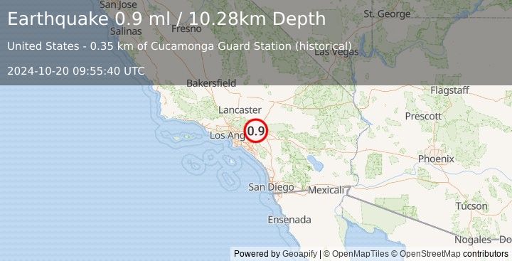 Earthquake 7 km NW of Rancho Cucamonga, CA (0.9 ml) (2024-10-20 09:55:40 UTC)