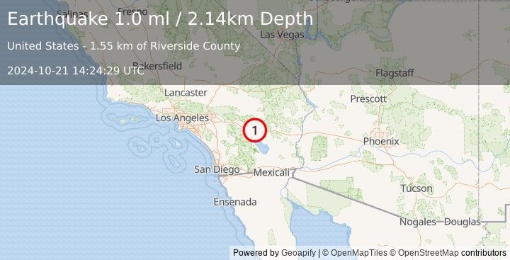 Earthquake 18 km NE of Thermal, CA (1.0 ml) (2024-10-21 14:24:29 UTC)