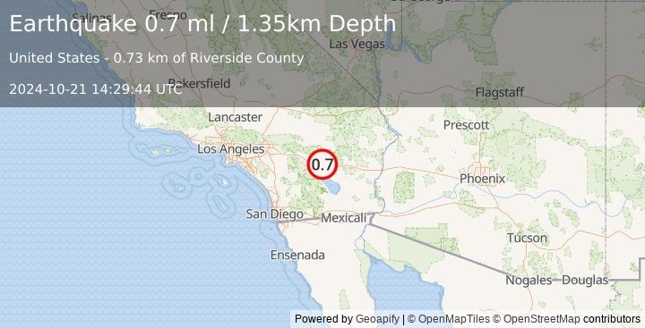 Earthquake 17 km NE of Thermal, CA (0.7 ml) (2024-10-21 14:29:44 UTC)