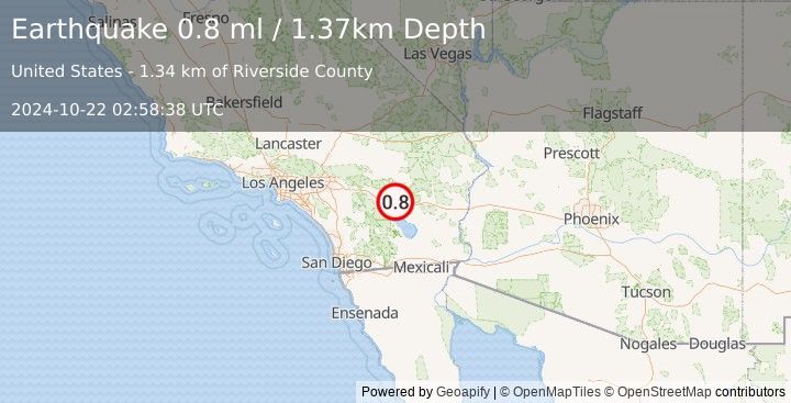 Earthquake 17 km NE of Thermal, CA (0.8 ml) (2024-10-22 02:58:38 UTC)