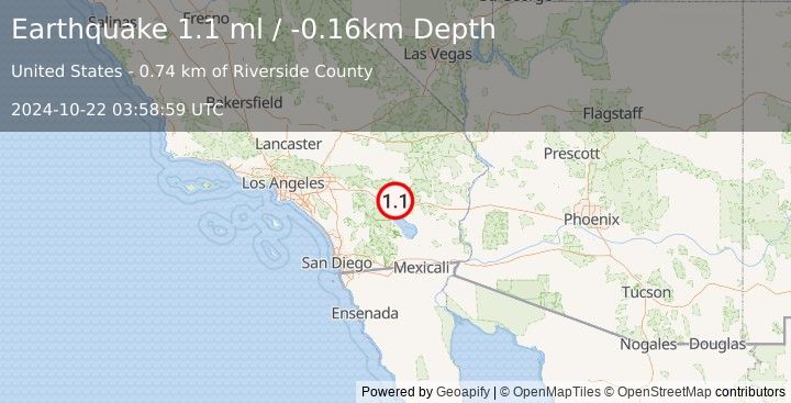 Earthquake 17 km NE of Thermal, CA (1.1 ml) (2024-10-22 03:58:59 UTC)