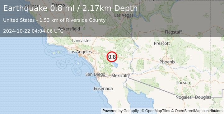 Earthquake 17 km NE of Thermal, CA (0.8 ml) (2024-10-22 04:04:06 UTC)