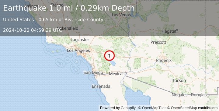 Earthquake 17 km NE of Thermal, CA (1.0 ml) (2024-10-22 04:59:29 UTC)