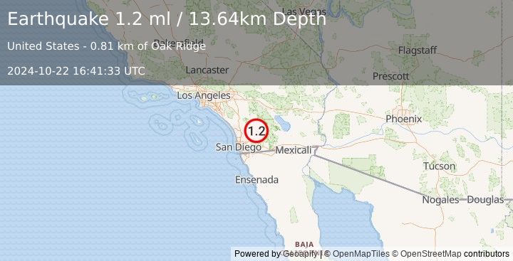 Earthquake 7 km N of Julian, CA (1.2 ml) (2024-10-22 16:41:33 UTC)