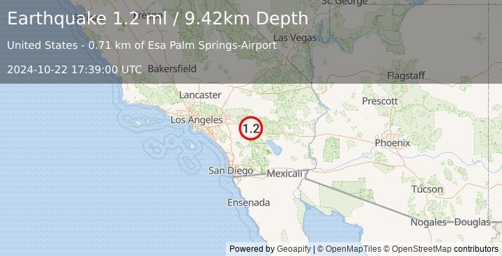 Earthquake 1 km N of Palm Springs, CA (1.2 ml) (2024-10-22 17:39:00 UTC)