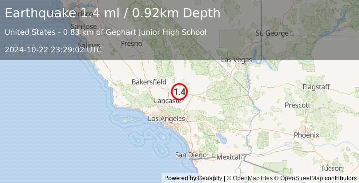 Earthquake 3 km NNW of Boron, CA (1.4 ml) (2024-10-22 23:29:02 UTC)