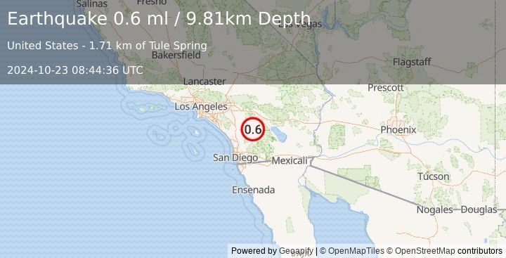 Earthquake 12 km SSE of Anza, CA (0.6 ml) (2024-10-23 08:44:36 UTC)