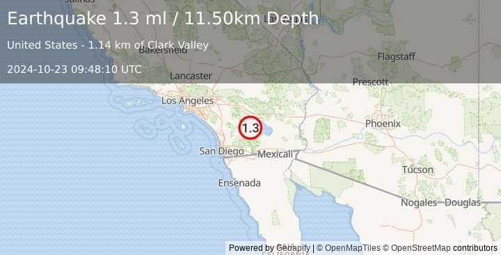 Earthquake 14 km NE of Borrego Springs, CA (1.3 ml) (2024-10-23 09:48:10 UTC)