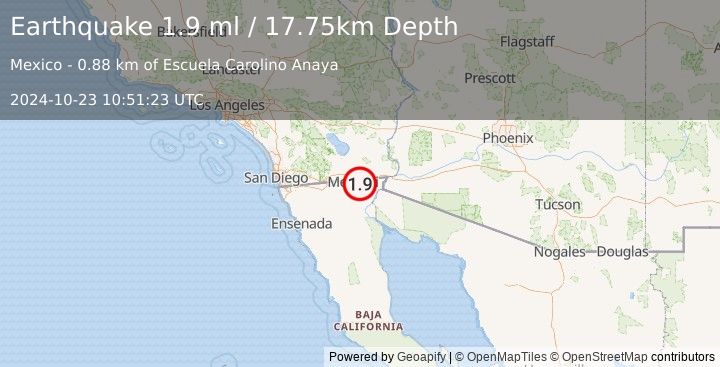 Earthquake 5 km NNE of Puebla, B.C., MX (1.9 ml) (2024-10-23 10:51:23 UTC)