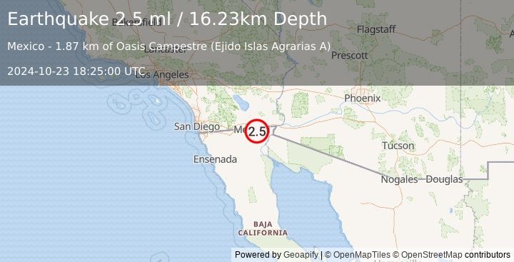 Earthquake 5 km NE of Puebla, B.C., MX (2.5 ml) (2024-10-23 18:25:00 UTC)