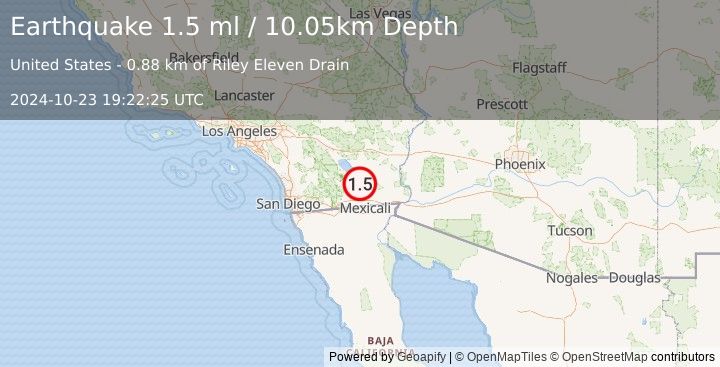 Earthquake 6 km NNE of Westmorland, CA (1.5 ml) (2024-10-23 19:22:25 UTC)