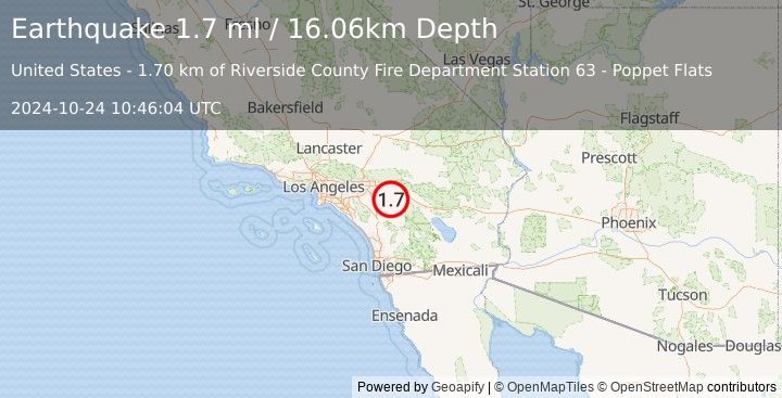 Earthquake 9 km S of Banning, CA (1.7 ml) (2024-10-24 10:46:04 UTC)