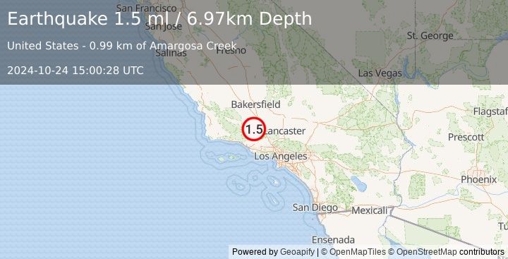 Earthquake 15 km SSE of Pine Mountain Club, CA (1.5 ml) (2024-10-24 15:00:28 UTC)