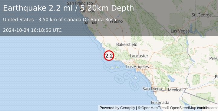 Earthquake 5 km SW of Los Alamos, CA (2.2 ml) (2024-10-24 16:18:56 UTC)