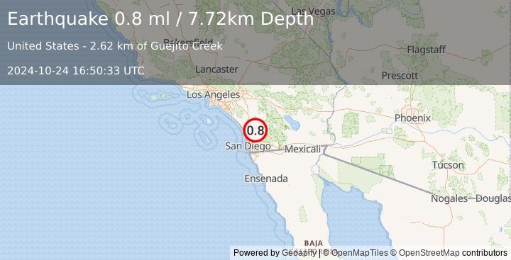 Earthquake 4 km NNE of San Pasqual, CA (0.8 ml) (2024-10-24 16:50:33 UTC)