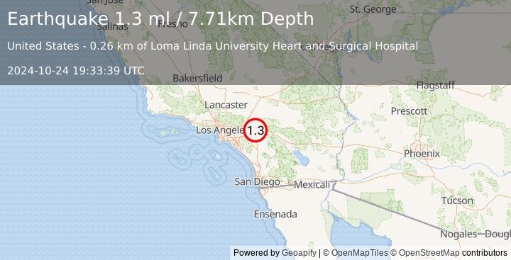 Earthquake 4 km E of Loma Linda, CA (1.3 ml) (2024-10-24 19:33:39 UTC)