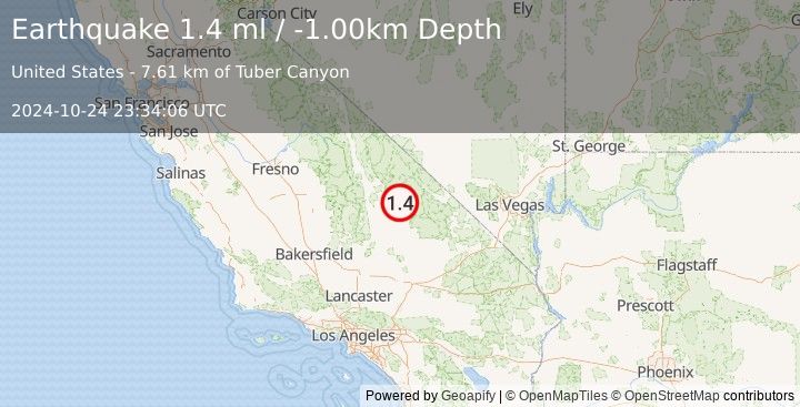 Earthquake 47 km N of Searles Valley, CA (1.4 ml) (2024-10-24 23:34:06 UTC)