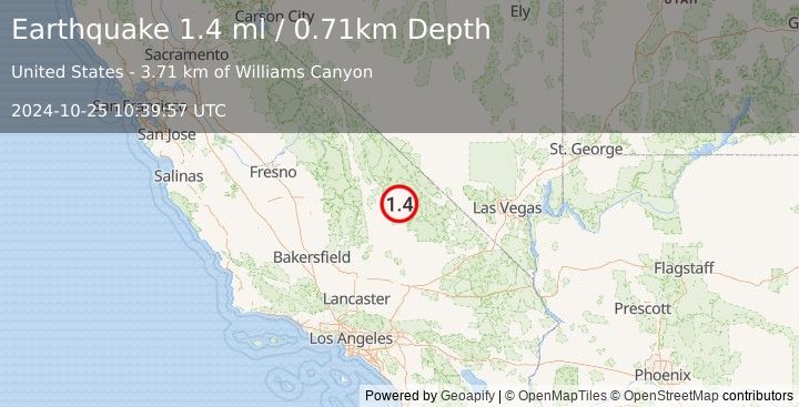 Earthquake 43 km SSW of Stovepipe Wells, CA (1.4 ml) (2024-10-25 10:39:57 UTC)