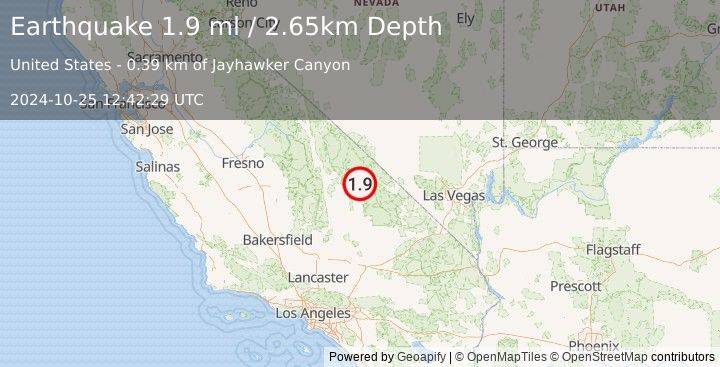 Earthquake 26 km SSW of Stovepipe Wells, CA (1.9 ml) (2024-10-25 12:42:29 UTC)