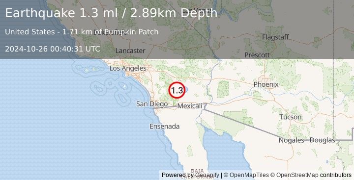 Earthquake 11 km SW of Salton City, CA (1.3 ml) (2024-10-26 00:40:31 UTC)