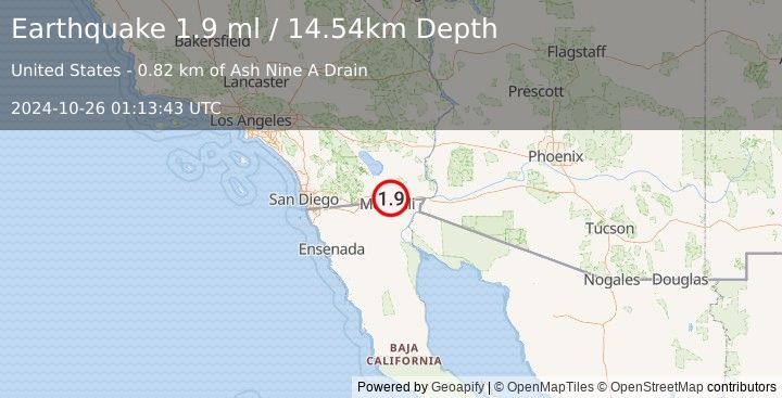 Earthquake 10 km NE of Mexicali, B.C., MX (1.9 ml) (2024-10-26 01:13:43 UTC)