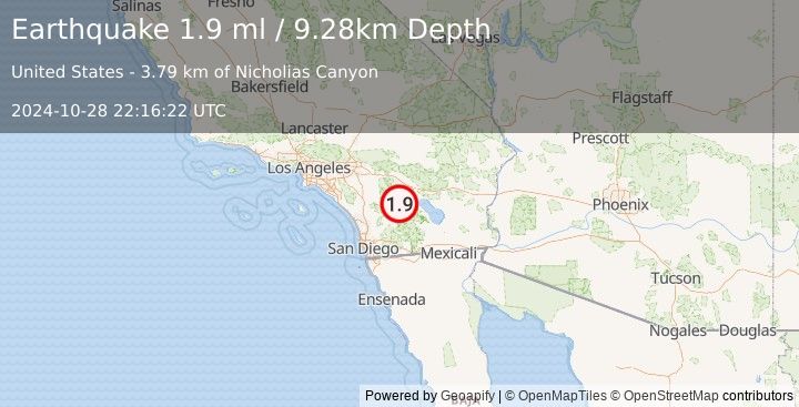 Earthquake 23 km NNW of Borrego Springs, CA (1.9 ml) (2024-10-28 22:16:22 UTC)