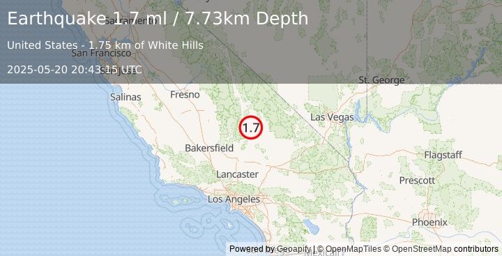 Earthquake 19 km ESE of Little Lake, CA (1.7 ml) (2025-05-20 20:43:15 UTC)