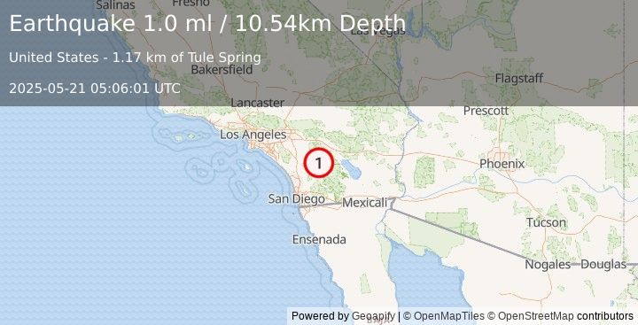 Earthquake 12 km SSE of Anza, CA (1.0 ml) (2025-05-21 05:06:01 UTC)