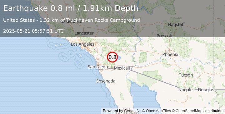 Earthquake 16 km N of Ocotillo Wells, CA (0.8 ml) (2025-05-21 05:57:51 UTC)