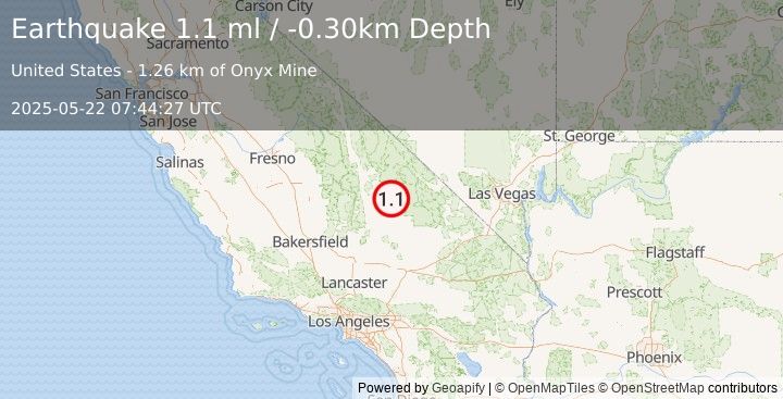 Earthquake 33 km N of Searles Valley, CA (1.1 ml) (2025-05-22 07:44:27 UTC)