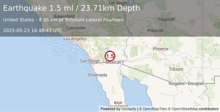 Earthquake 10 km WSW of Westmorland, CA (1.5 ml) (2025-05-23 16:48:43 UTC)