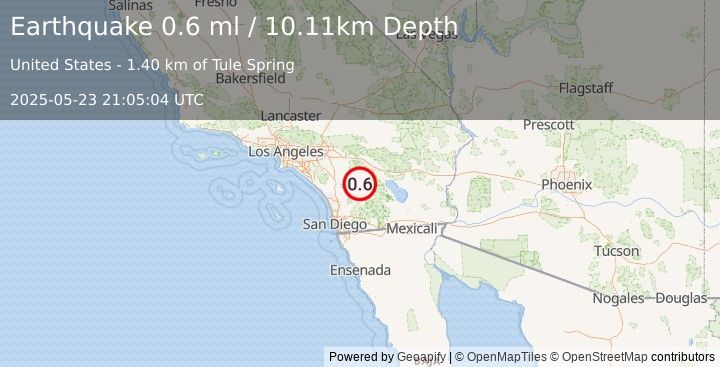 Earthquake 12 km SSE of Anza, CA (0.6 ml) (2025-05-23 21:05:04 UTC)