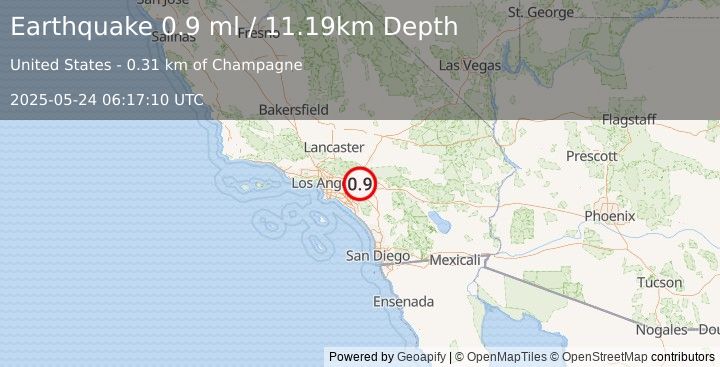 Earthquake 6 km NW of Mira Loma, CA (0.9 ml) (2025-05-24 06:17:10 UTC)
