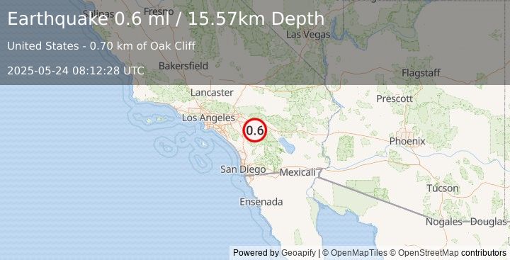 Earthquake 7 km W of Idyllwild, CA (0.6 ml) (2025-05-24 08:12:28 UTC)