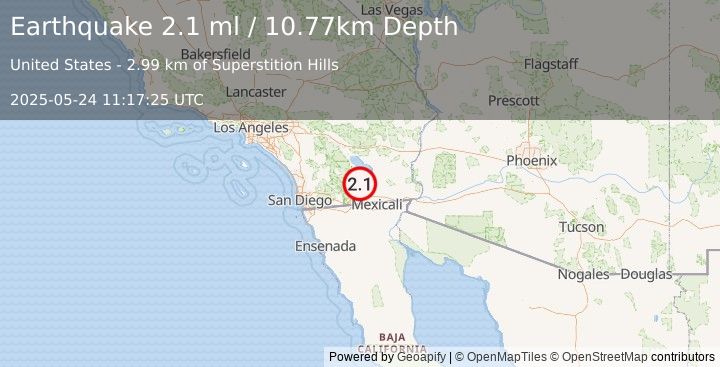 Earthquake 21 km W of Westmorland, CA (2.1 ml) (2025-05-24 11:17:25 UTC)