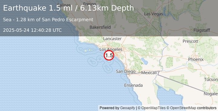Earthquake 8 km S of Rancho Palos Verdes, CA (1.5 ml) (2025-05-24 12:40:28 UTC)