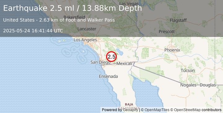 Earthquake 21 km E of Julian, CA (2.5 ml) (2025-05-24 16:41:44 UTC)